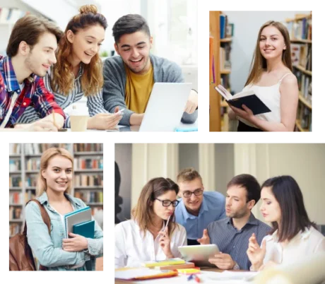 Groups of students studying together in different learning environments
