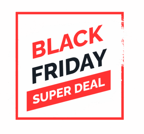 Black Friday Super Deal promotional graphic with bold red and black text on a white background