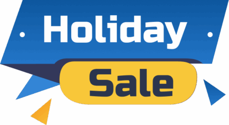 Holiday Sale banner with a blue background and yellow accents