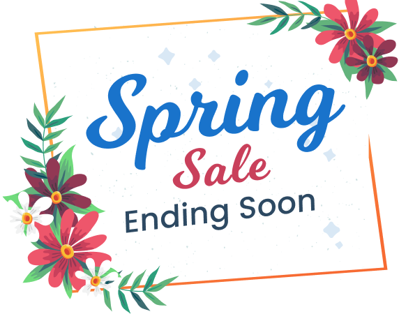 Spring reset text with colourful floral decorations and leaves on a light background