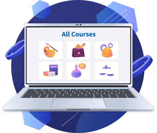 Laptop displaying a selection of online courses